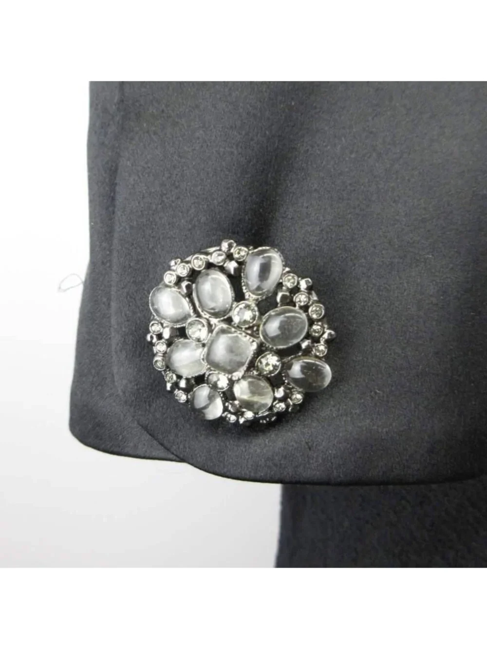 Chanel Dress Tweed Wool Bijou 36 Black Knee Length Short Sleeve PP